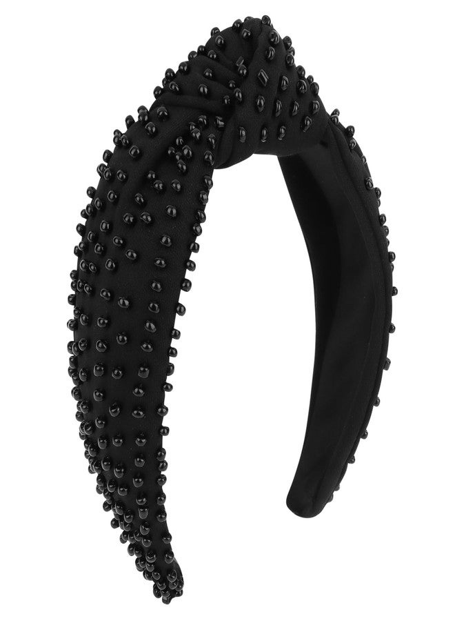 Ondder Black Pearl Knotted Headband for Women's Hair Cloth Headbands, One Size Fits All, Wide Application for Her - Image 1
